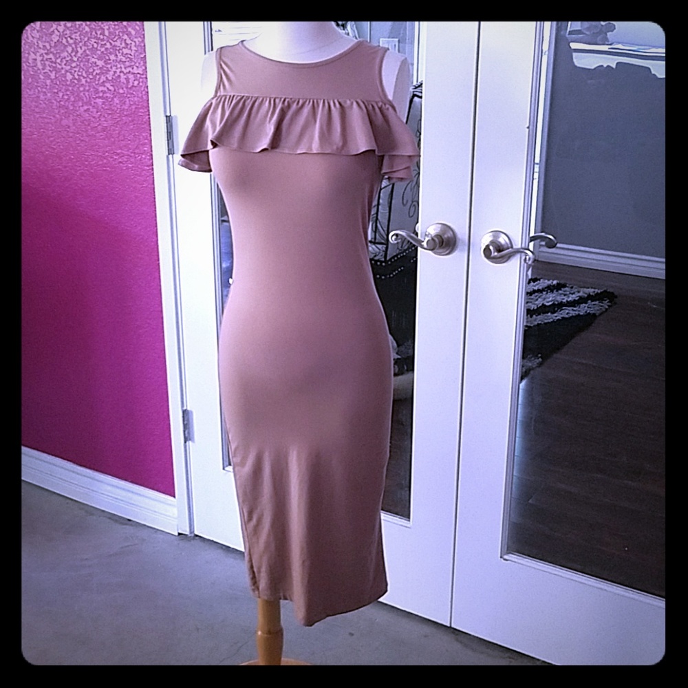 Nude sexy dress with ruffle